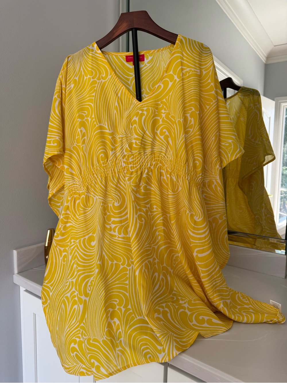 lindsay phillips Yellow & White V-Neck Swirl Print Tunic